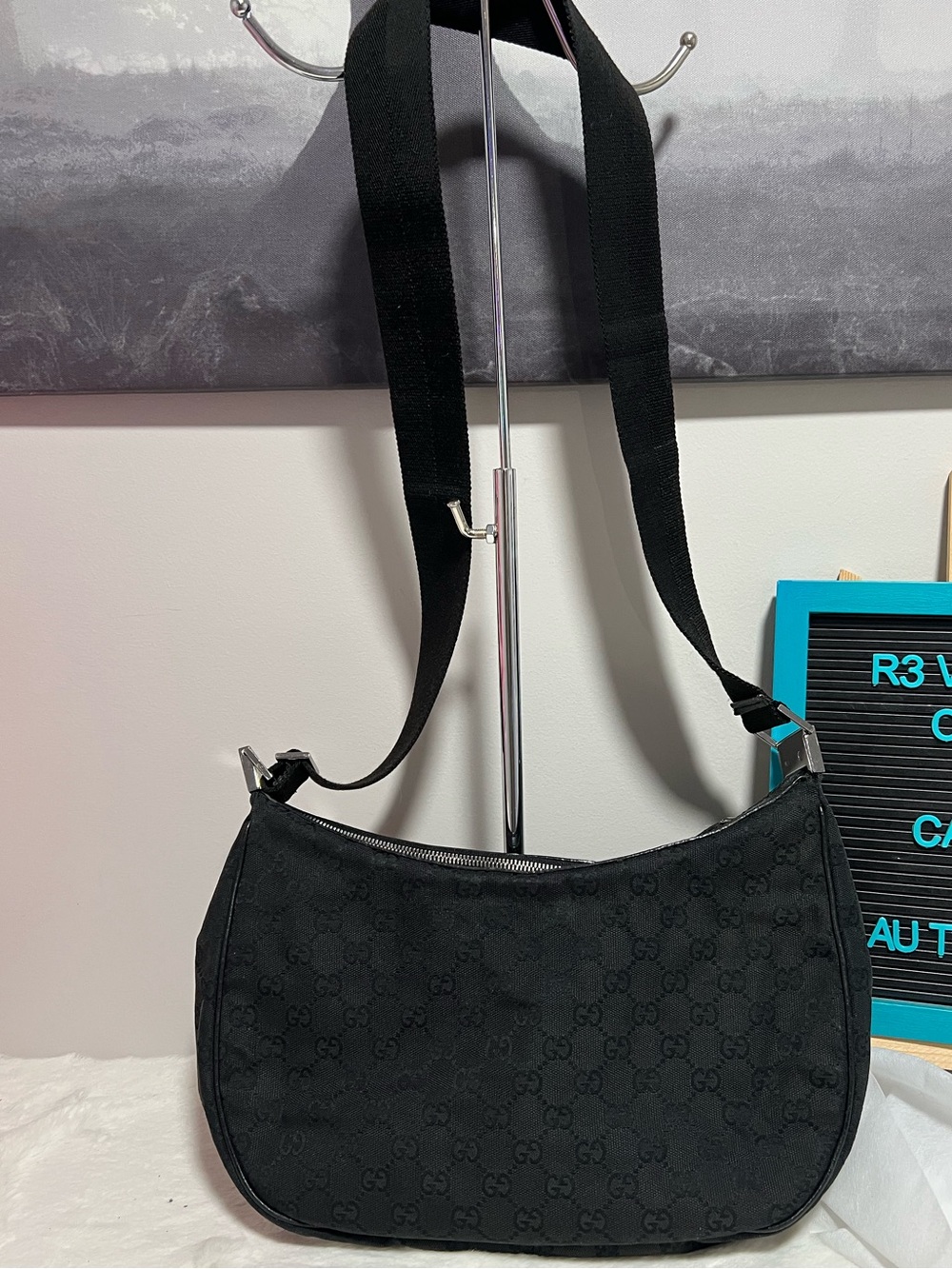 Gucci Black GG Canvas Crossbody Shoulder Bag